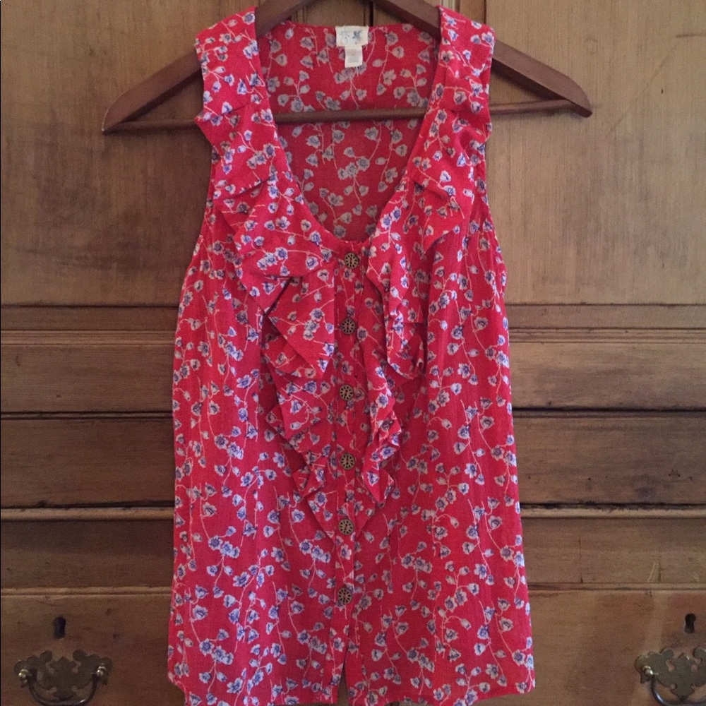 Red ruffle top
